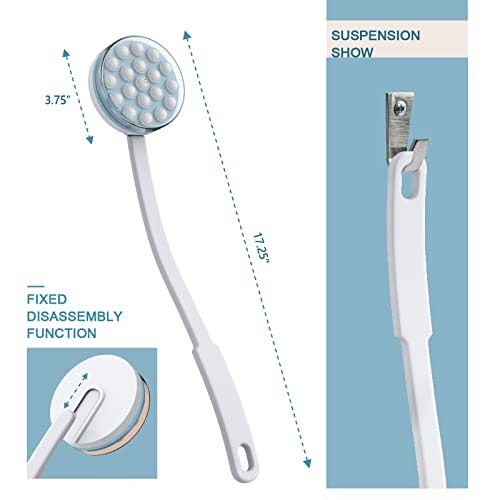 Yiesoum Back Lotion Applicator and Massager – Long Handled Body Brush for Sunscreen, Cream, Shower Gel – Easy Reach for Back, Legs, Feet – Self-Handled Roll-On Dispenser (Blue & White, 17.25 Inch) - görsel 6
