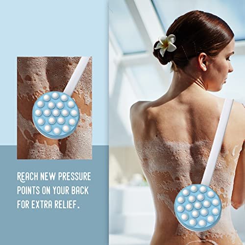 Yiesoum Back Lotion Applicator and Massager – Long Handled Body Brush for Sunscreen, Cream, Shower Gel – Easy Reach for Back, Legs, Feet – Self-Handled Roll-On Dispenser (Blue & White, 17.25 Inch) - görsel 4
