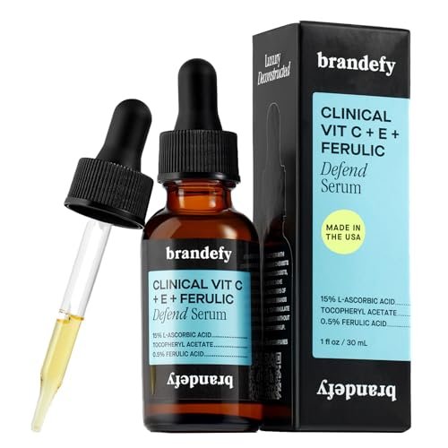 Brandefy Vitamin C Face Serum 15% L-Ascorbic Acid, Ferulic Acid 0.5% + Vitamin E - Dark Spot Corrector & Anti-Aging Serum, 1 oz, Made in USA Avelisse