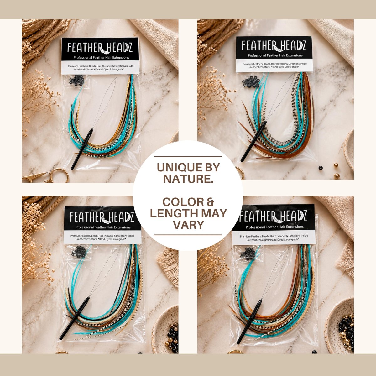 21 Natural & Turquoise Color Feather Hair Extensions – 9”–14” Long – DIY Rooster Kit with 20 Micro-Link Beads – 100% Real Feathers – Eye-Catching Boho Style Avelisse