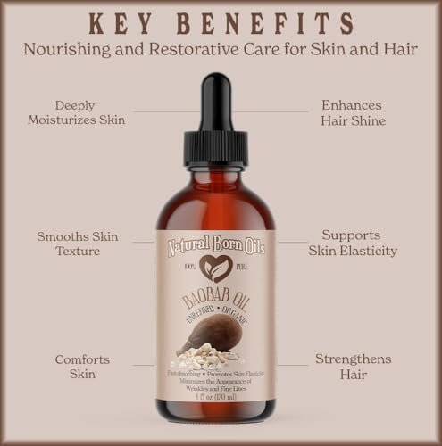 Natural Born Oils 4oz Baobab Oil – 100% Pure, Organic, Cold-Pressed, Unrefined, Non-Comedogenic Face & Body Moisturizer with Pump & Dropper - görsel 10