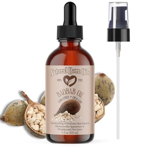 Natural Born Oils 4oz Baobab Oil – 100% Pure, Organic, Cold-Pressed, Unrefined, Non-Comedogenic Face & Body Moisturizer with Pump & Dropper - görsel 2