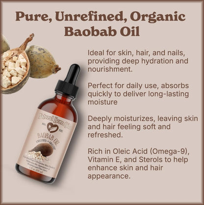 Natural Born Oils 4oz Baobab Oil – 100% Pure, Organic, Cold-Pressed, Unrefined, Non-Comedogenic Face & Body Moisturizer with Pump & Dropper