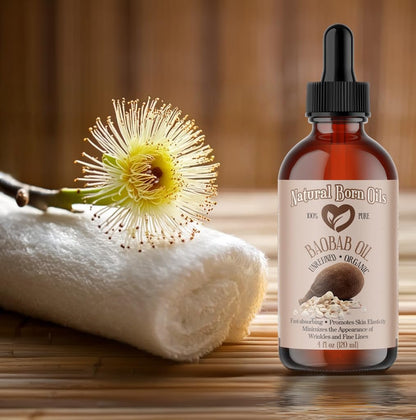 Natural Born Oils 4oz Baobab Oil – 100% Pure, Organic, Cold-Pressed, Unrefined, Non-Comedogenic Face & Body Moisturizer with Pump & Dropper