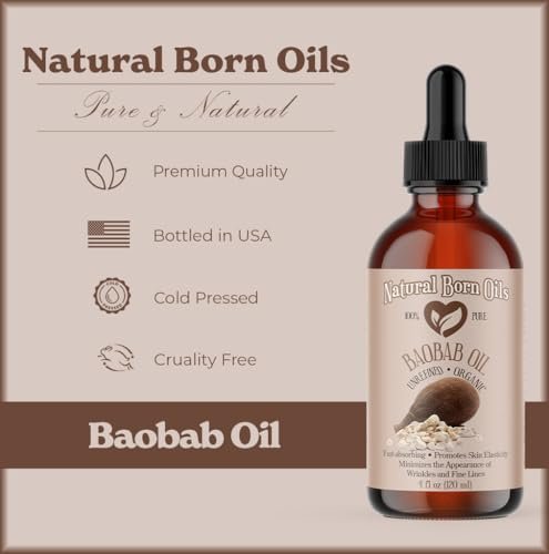 Natural Born Oils 4oz Baobab Oil – 100% Pure, Organic, Cold-Pressed, Unrefined, Non-Comedogenic Face & Body Moisturizer with Pump & Dropper - görsel 6