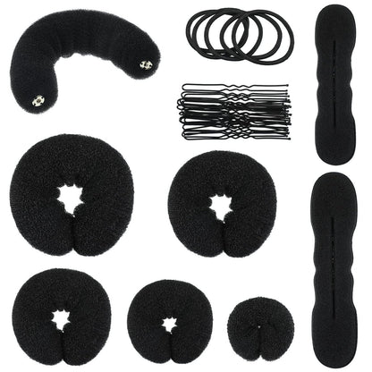Yinder 34 Piece Donut Hair Bun Maker Set - Black Foam Bun Shapers & Hair Styling Tools Avelisse