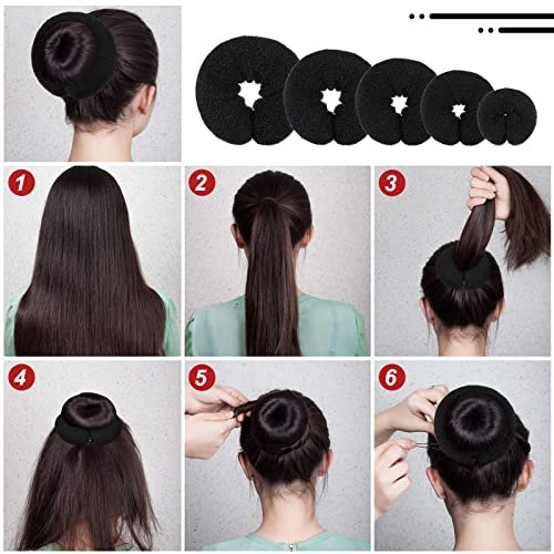 Yinder 34 Piece Donut Hair Bun Maker Set - Black Foam Bun Shapers & Hair Styling Tools Avelisse