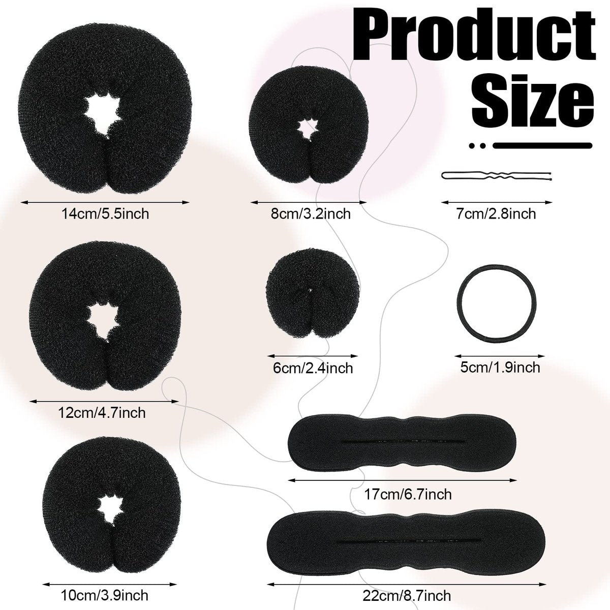 Yinder 34 Piece Donut Hair Bun Maker Set - Black Foam Bun Shapers & Hair Styling Tools Avelisse
