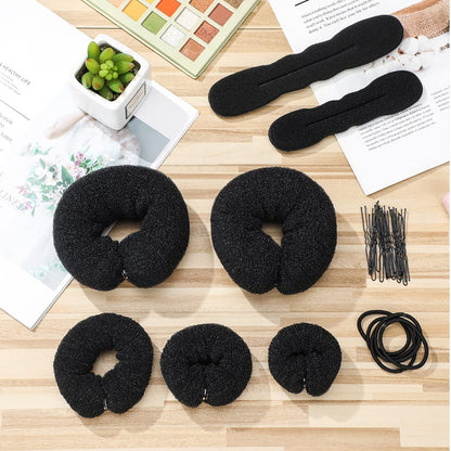 Yinder 34 Piece Donut Hair Bun Maker Set - Black Foam Bun Shapers & Hair Styling Tools Avelisse