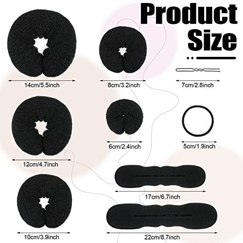 Yinder 34 Piece Donut Hair Bun Maker Set - Black Foam Bun Shapers & Hair Styling Tools Avelisse