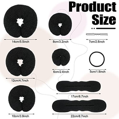Yinder 34 Piece Donut Hair Bun Maker Set - Black Foam Bun Shapers & Hair Styling Tools Avelisse