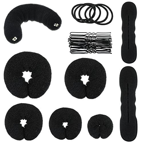Yinder 34 Piece Donut Hair Bun Maker Set - Black Foam Bun Shapers & Hair Styling Tools Avelisse