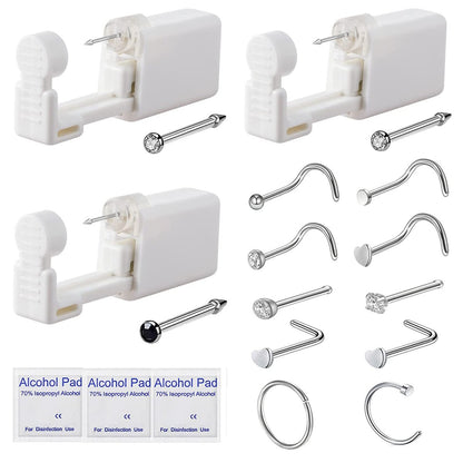 3 Pack Nose Piercing Kit with Disposable Safety Gun & 10 Nose Rings Studs - YWDKJGS