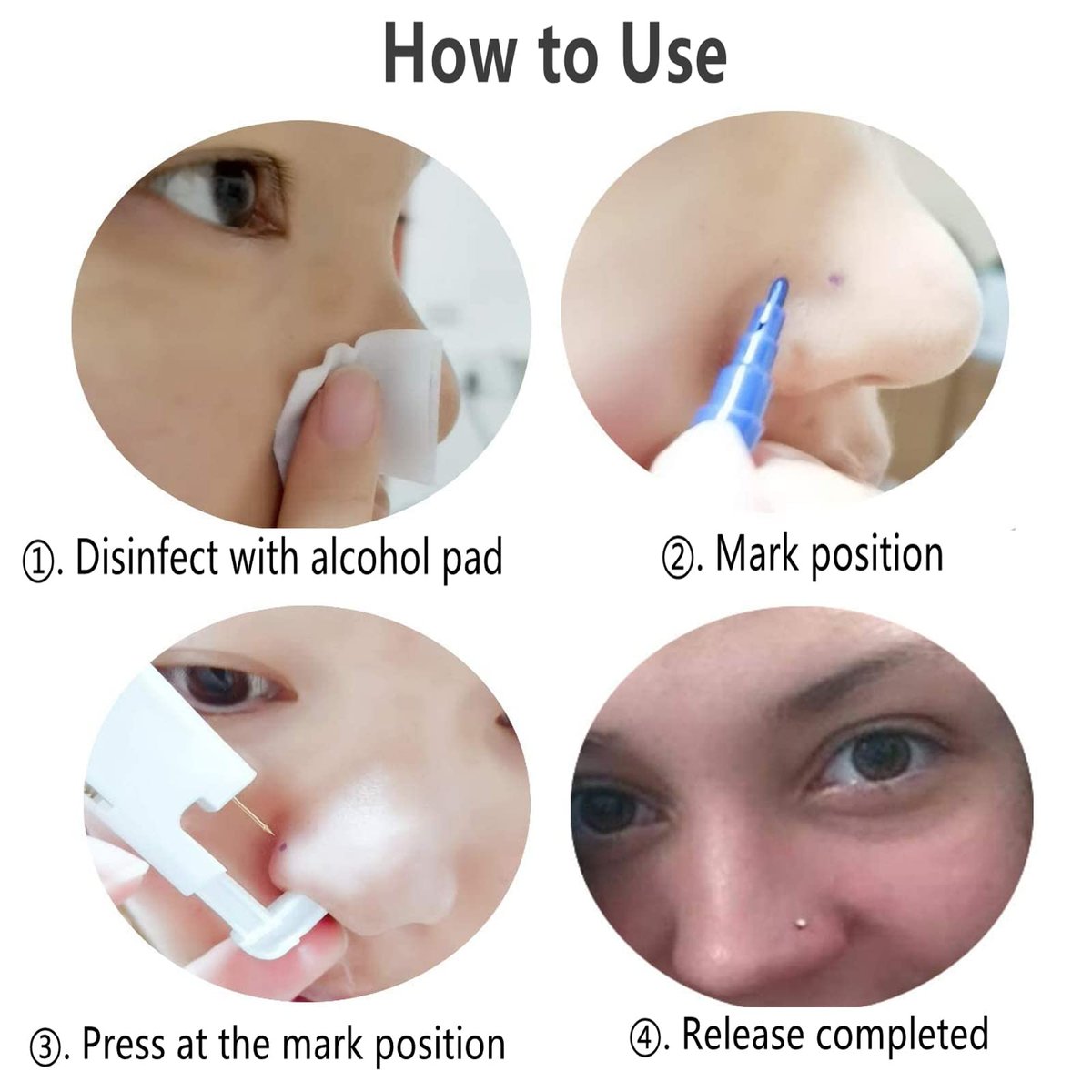 3 Pack Nose Piercing Kit with Disposable Safety Gun & 10 Nose Rings Studs - YWDKJGS - görsel 11
