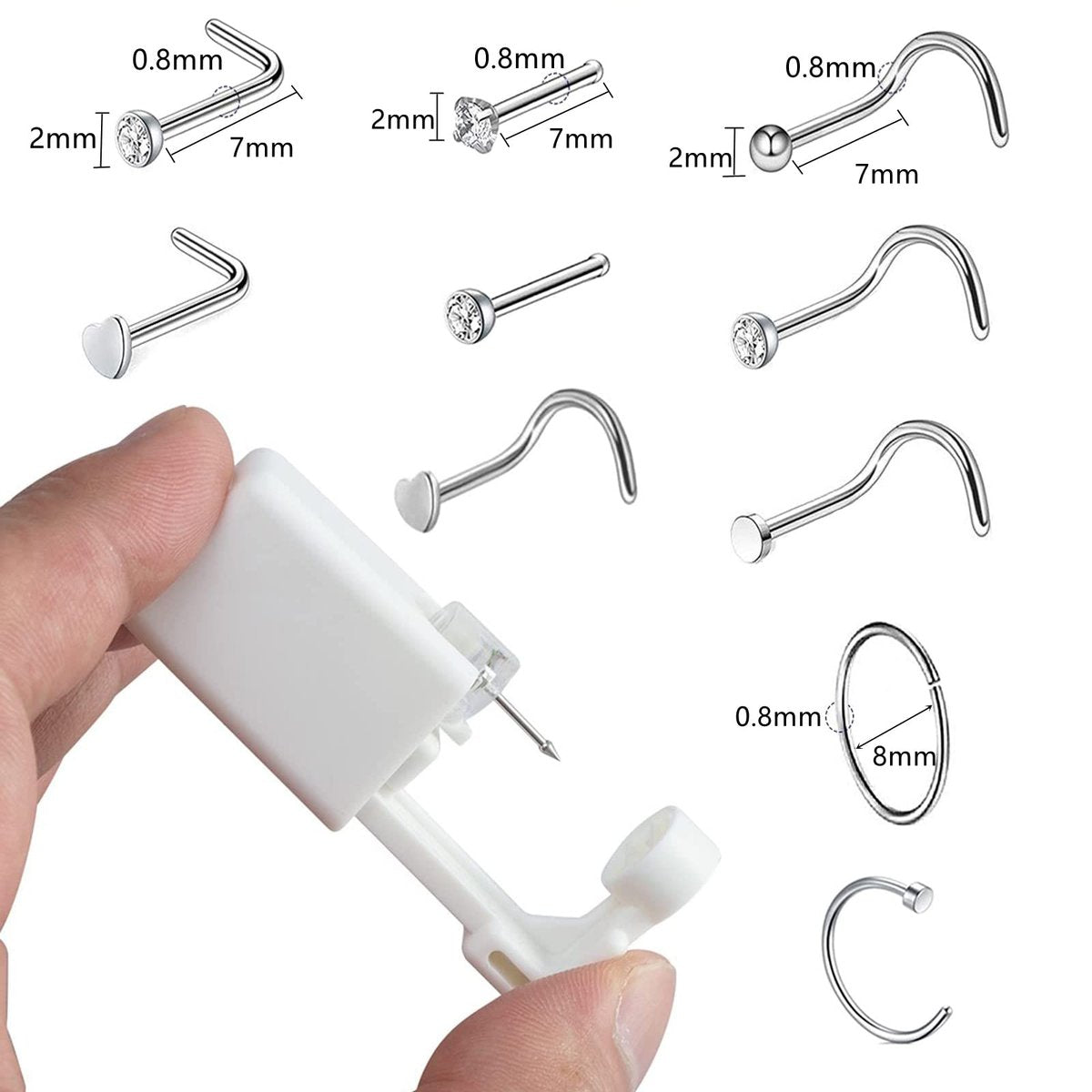 3 Pack Nose Piercing Kit with Disposable Safety Gun & 10 Nose Rings Studs - YWDKJGS - görsel 5