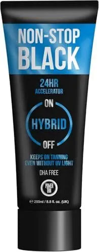 Power Tan Non-Stop Black Sunbed Tanning Accelerator DHA Free UV Sunbed Cream with Algotan-P 24-Hour Dark Tan Enhancer Tingle-Free Hybrid Formula for All Skin Types | 250 ml Avelisse