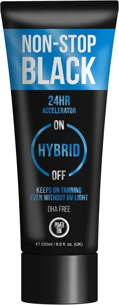 Power Tan Non-Stop Black Sunbed Tanning Accelerator DHA Free UV Sunbed Cream with Algotan-P 24-Hour Dark Tan Enhancer Tingle-Free Hybrid Formula for All Skin Types | 250 ml Avelisse