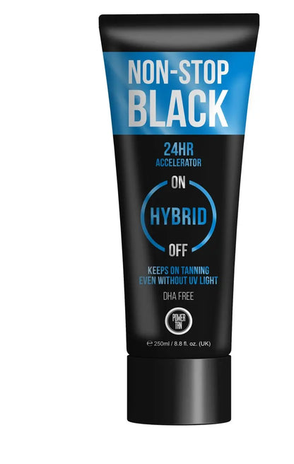 Power Tan Non-Stop Black Sunbed Tanning Accelerator DHA Free UV Sunbed Cream with Algotan-P 24-Hour Dark Tan Enhancer Tingle-Free Hybrid Formula for All Skin Types | 250 ml Avelisse