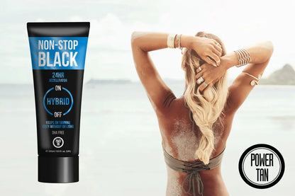 Power Tan Non-Stop Black Sunbed Tanning Accelerator DHA Free UV Sunbed Cream with Algotan-P 24-Hour Dark Tan Enhancer Tingle-Free Hybrid Formula for All Skin Types | 250 ml Avelisse