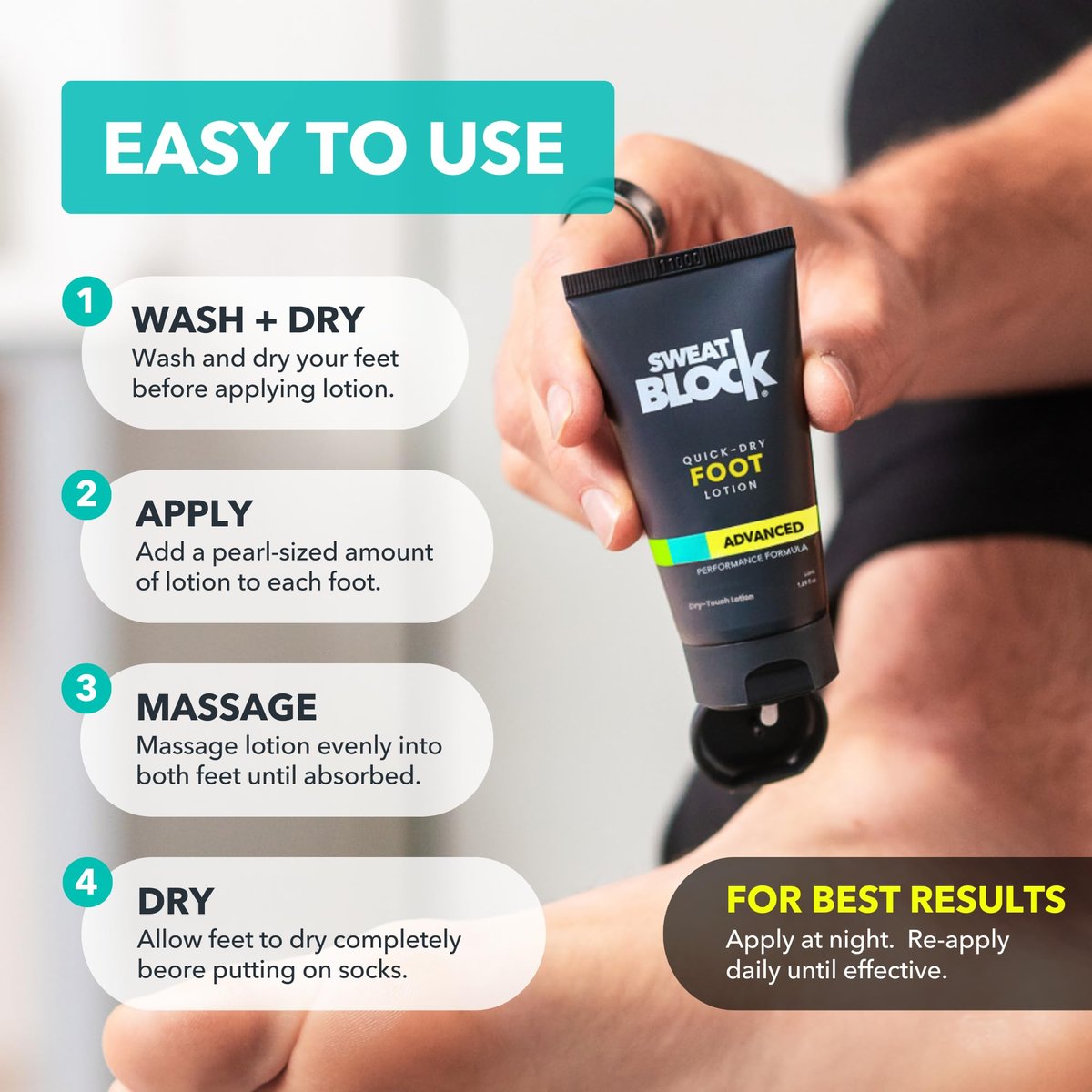 SweatBlock Foot Antiperspirant Lotion – Clinical Strength for Excessive Sweating & Foot Odor, Quick-Dry Hyperhidrosis Aid, Dermatologist Tested, 1.69 fl oz Avelisse