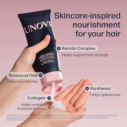 UNOVE Deep Damage Repair Hair Mask - Protein Hair Treatment for Damaged, Dry, Frizzy Hair - Deep Conditioning Keratin Mask - Korean Hair Care - Tender Bloom, 7 fl oz Avelisse