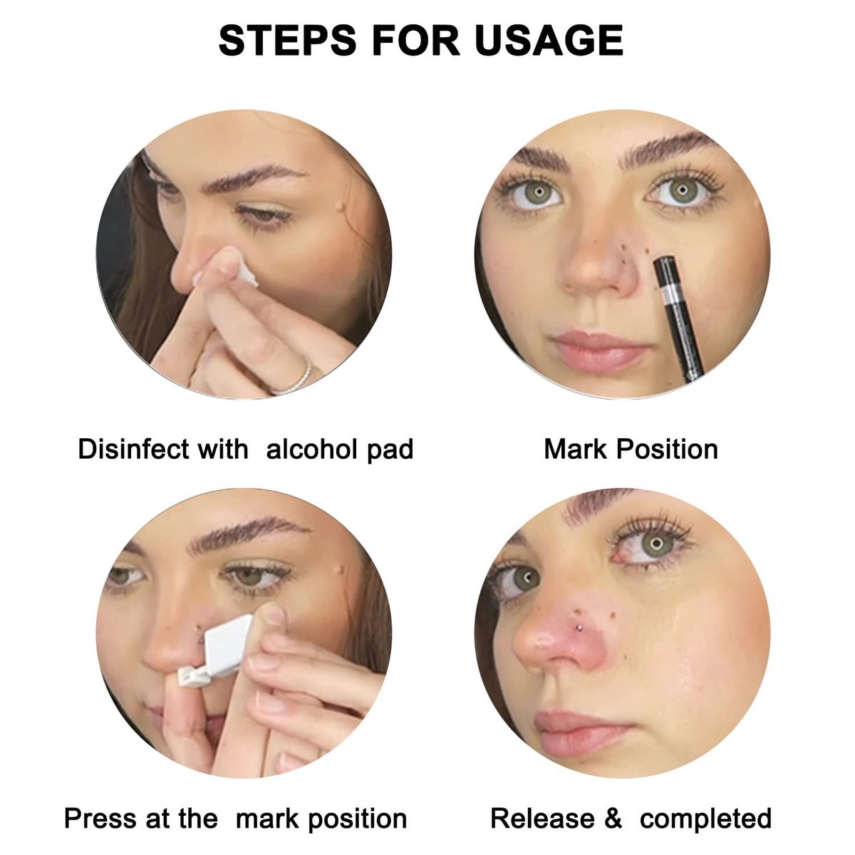 Nose Piercing Kit - 2 Pack Disposable Self Piercing Gun with 10 Nose Rings, 20G White Crystal Cubic Zirconia - görsel 6