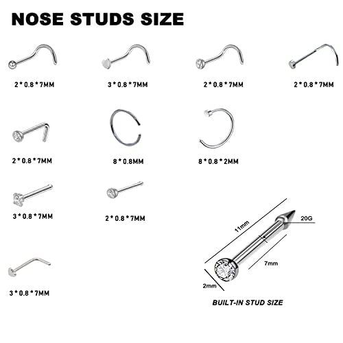Nose Piercing Kit - 2 Pack Disposable Self Piercing Gun with 10 Nose Rings, 20G White Crystal Cubic Zirconia - görsel 3