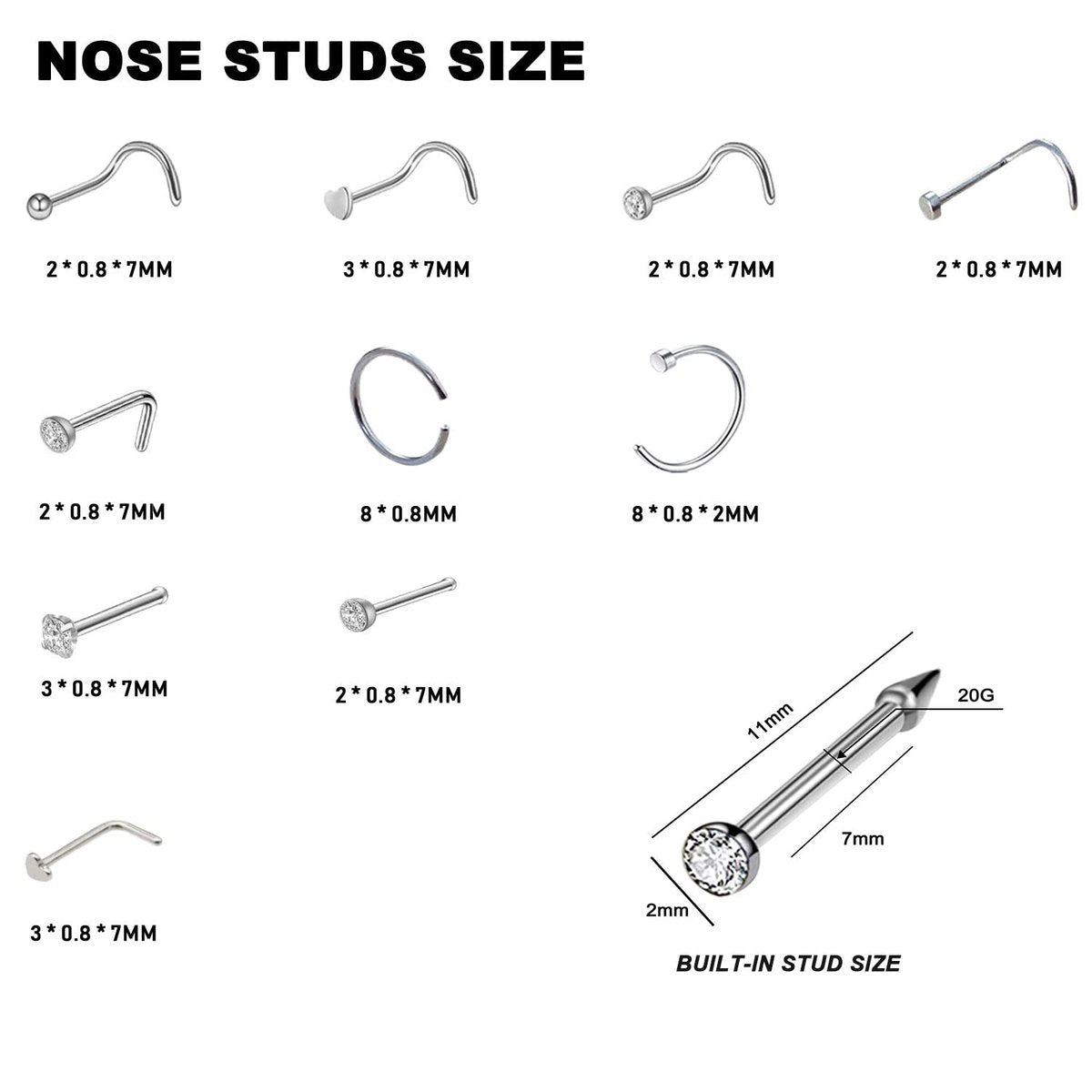 Nose Piercing Kit - 2 Pack Disposable Self Piercing Gun with 10 Nose Rings, 20G White Crystal Cubic Zirconia - görsel 4