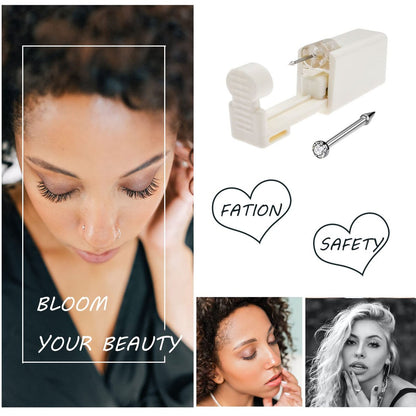 Nose Piercing Kit - 2 Pack Disposable Self Piercing Gun with 10 Nose Rings, 20G White Crystal Cubic Zirconia
