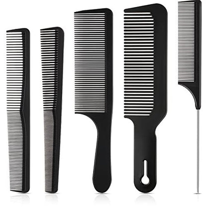 Patelai 5-Piece Carbon Fiber Hair Cutting Comb Set – Anti-Static, Heat Resistant Barber Combs for Men & Women