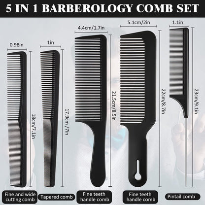 Patelai 5-Piece Carbon Fiber Hair Cutting Comb Set – Anti-Static, Heat Resistant Barber Combs for Men & Women