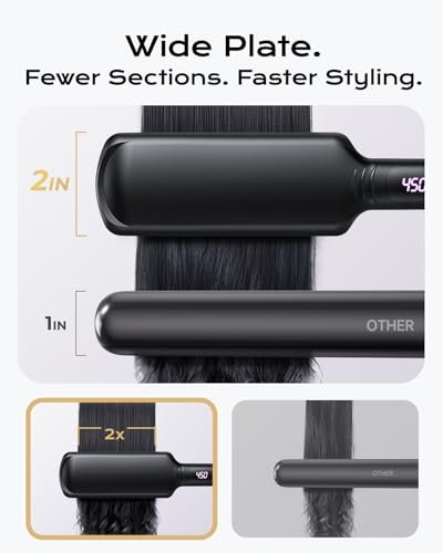 VANESSA PRO Titanium Flat Iron Hair Straightener for Natural Hair, 2 inch Wide Plate Silk Press Straightener for Thick Hairs, Gold Avelisse