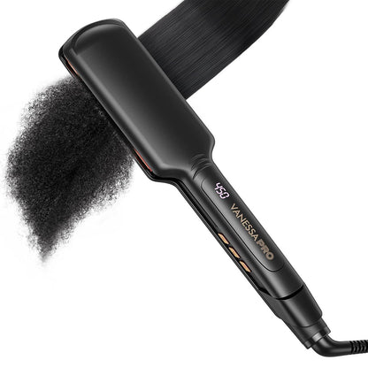 VANESSA PRO Titanium Flat Iron Hair Straightener for Natural Hair, 2 inch Wide Plate Silk Press Straightener for Thick Hairs, Gold Avelisse