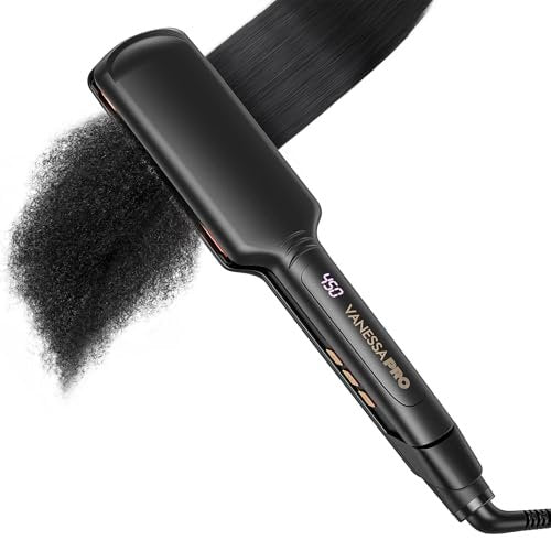 VANESSA PRO Titanium Flat Iron Hair Straightener for Natural Hair, 2 inch Wide Plate Silk Press Straightener for Thick Hairs, Gold Avelisse