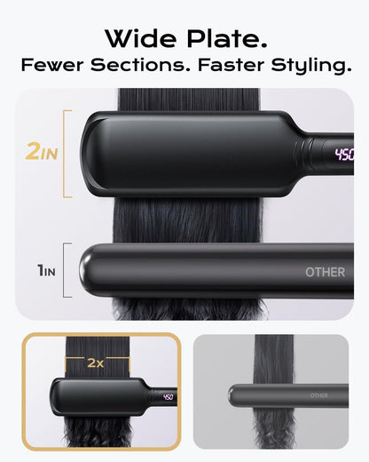 VANESSA PRO Titanium Flat Iron Hair Straightener for Natural Hair, 2 inch Wide Plate Silk Press Straightener for Thick Hairs, Gold Avelisse