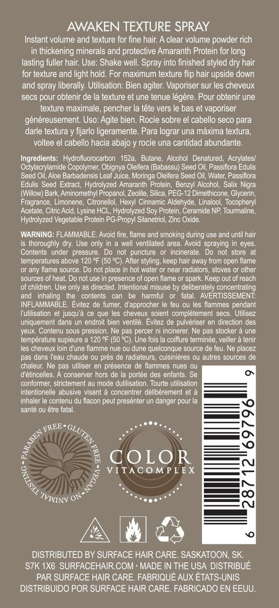 SURFACE Hair Awaken Texture Spray for Volumizing and Lifting Fine Hair, 4 fl. oz. Avelisse