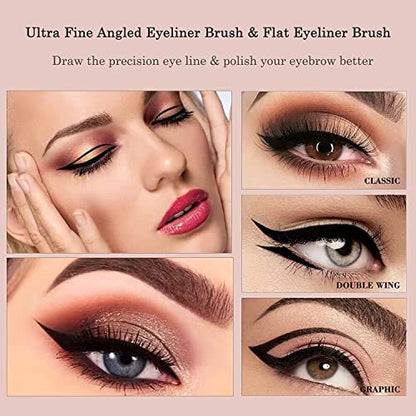 Raffaello Ultra-Thin Eyebrow Brush Set - 3Pcs Angled Precision Eyeliner & Eyebrow Makeup Brushes, Cruelty-Free Synthetic Bristles (Black)