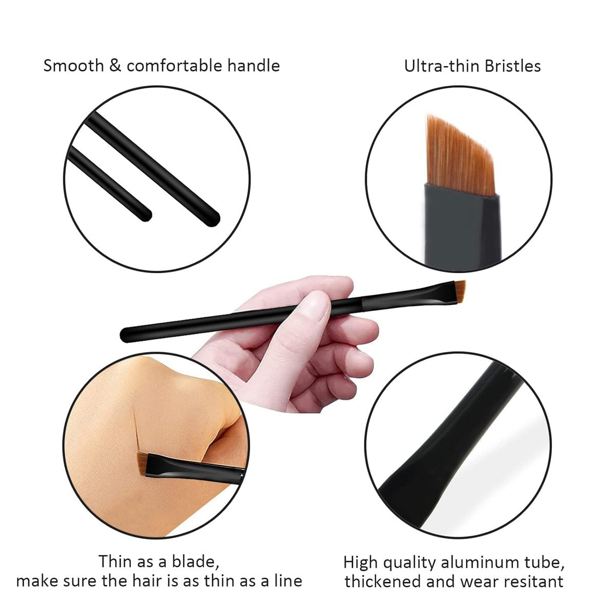 Raffaello Ultra-Thin Eyebrow Brush Set - 3Pcs Angled Precision Eyeliner & Eyebrow Makeup Brushes, Cruelty-Free Synthetic Bristles (Black) - görsel 7