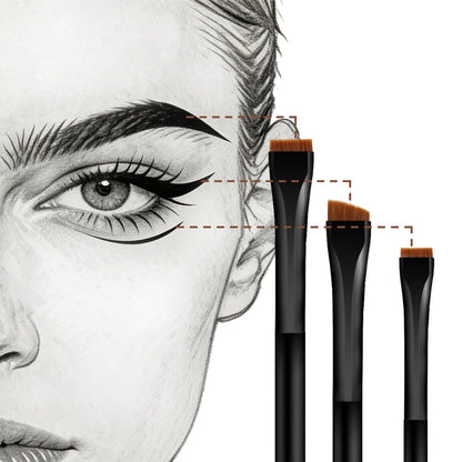 Raffaello Ultra-Thin Eyebrow Brush Set - 3Pcs Angled Precision Eyeliner & Eyebrow Makeup Brushes, Cruelty-Free Synthetic Bristles (Black)