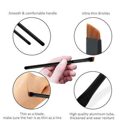 Raffaello Ultra-Thin Eyebrow Brush Set - 3Pcs Angled Precision Eyeliner & Eyebrow Makeup Brushes, Cruelty-Free Synthetic Bristles (Black)