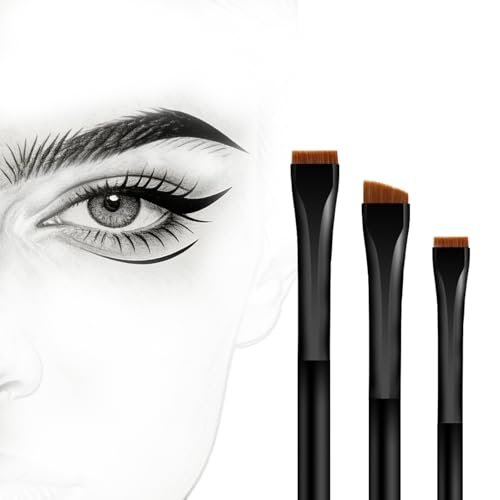 Raffaello Ultra-Thin Eyebrow Brush Set - 3Pcs Angled Precision Eyeliner & Eyebrow Makeup Brushes, Cruelty-Free Synthetic Bristles (Black) - görsel 2