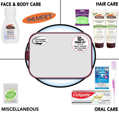 Women's Multicultural 10-Piece Grooming & Hygiene Travel Kit - Palmer's Travel-Size Hair & Body Products, Beige Avelisse