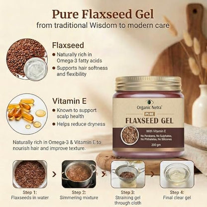 Organic Netra Pure Flaxseed Gel with Vitamin E for Hair & Skin - 7.05 oz - Strengthens & Nourishes, Reduces Fine Lines & Wrinkles, Safe for All Skin Types Avelisse