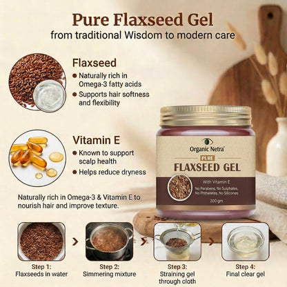 Organic Netra Pure Flaxseed Gel with Vitamin E for Hair & Skin - 7.05 oz - Strengthens & Nourishes, Reduces Fine Lines & Wrinkles, Safe for All Skin Types Avelisse