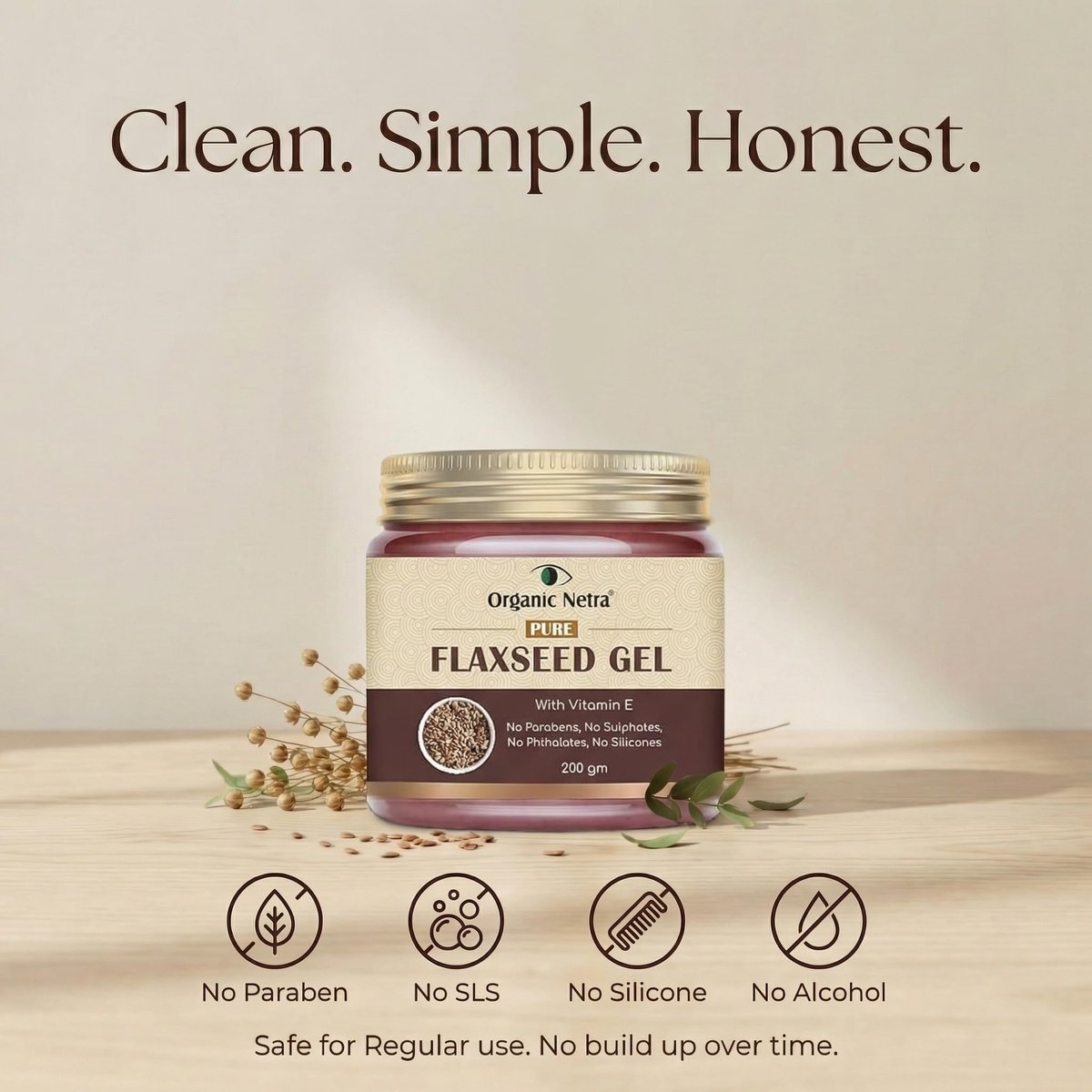 Organic Netra Pure Flaxseed Gel with Vitamin E for Hair & Skin - 7.05 oz - Strengthens & Nourishes, Reduces Fine Lines & Wrinkles, Safe for All Skin Types Avelisse