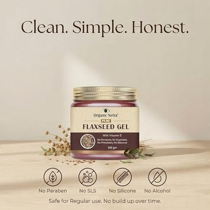 Organic Netra Pure Flaxseed Gel with Vitamin E for Hair & Skin - 7.05 oz - Strengthens & Nourishes, Reduces Fine Lines & Wrinkles, Safe for All Skin Types Avelisse