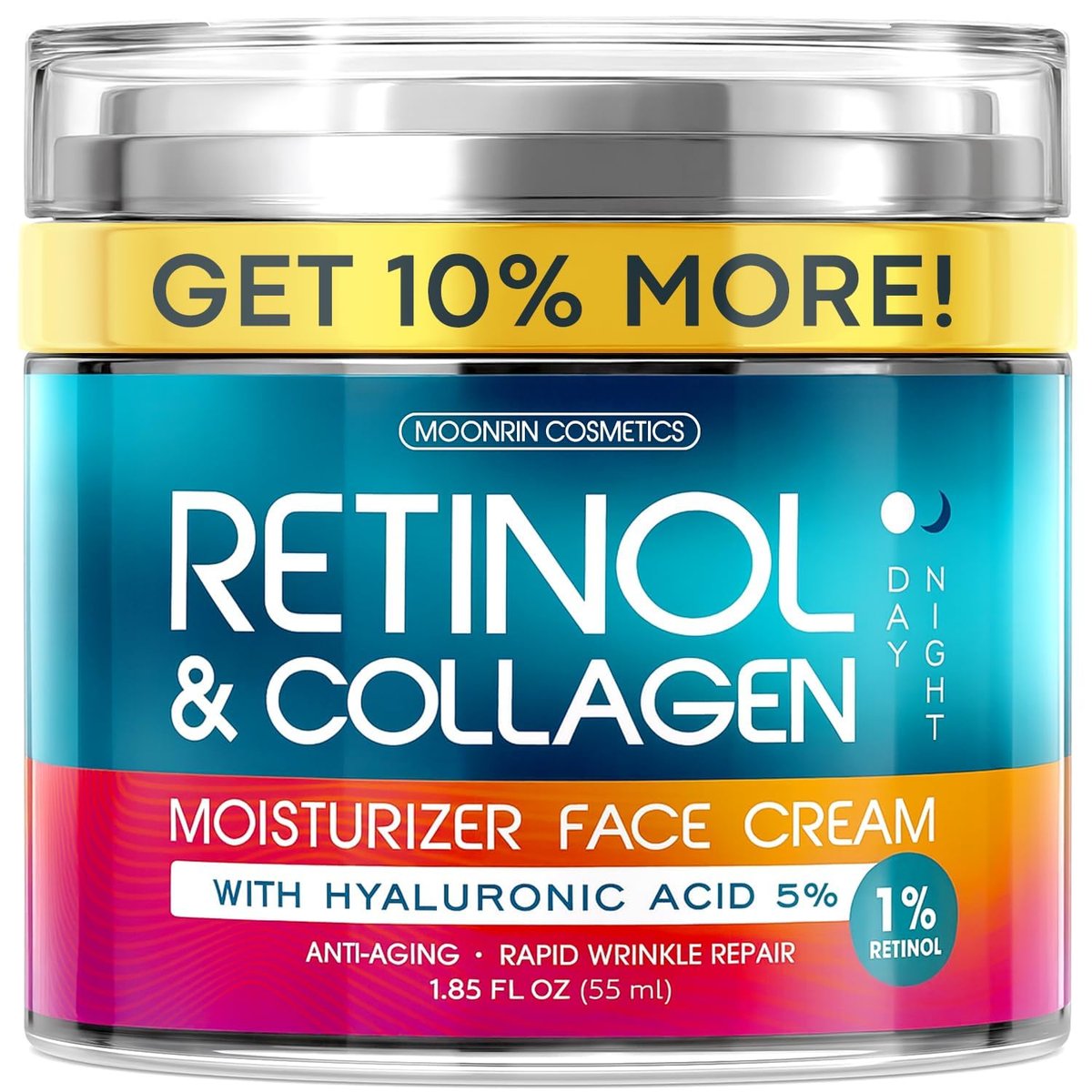 Retinol Cream for Face with Hyaluronic Acid - Anti-Aging Moisturizer for Women & Men, Reduces Wrinkles & Dryness, 1.85 oz Avelisse