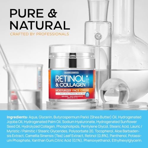 Retinol Cream for Face with Hyaluronic Acid - Anti-Aging Moisturizer for Women & Men, Reduces Wrinkles & Dryness, 1.85 oz Avelisse