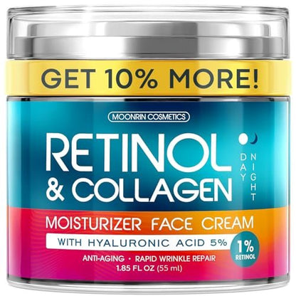 Retinol Cream for Face with Hyaluronic Acid - Anti-Aging Moisturizer for Women & Men, Reduces Wrinkles & Dryness, 1.85 oz Avelisse