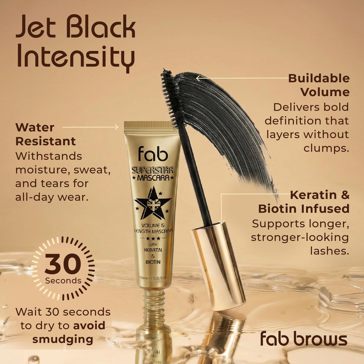 Fab Superstar Mascara: Waterproof Volumizing High Lash Lift Beauty Mascara - Black, 0.35 Fl Oz Avelisse